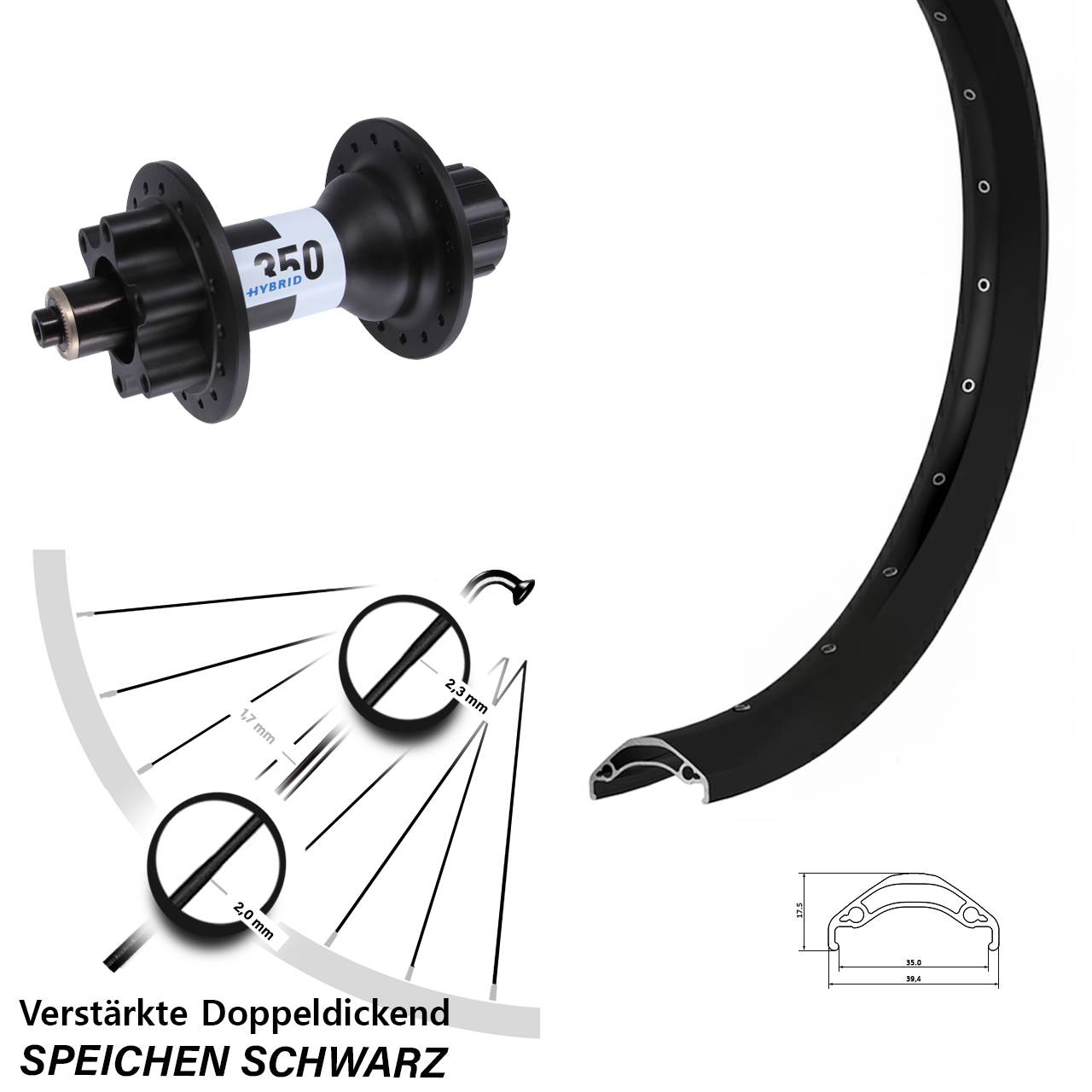 Hinterrad 29 Zoll Ryde Disc 35 DT Swiss 350 Hybrid 6-Loch 5/135 Singlespeed