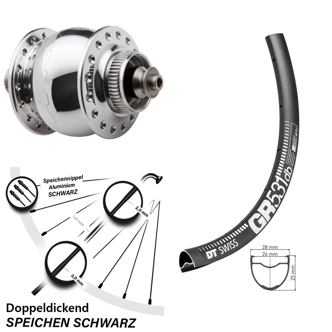 29 Zoll Gravel Vorderrad DT Swiss GR 531 DB Nabendynamo SON delux Centerlock