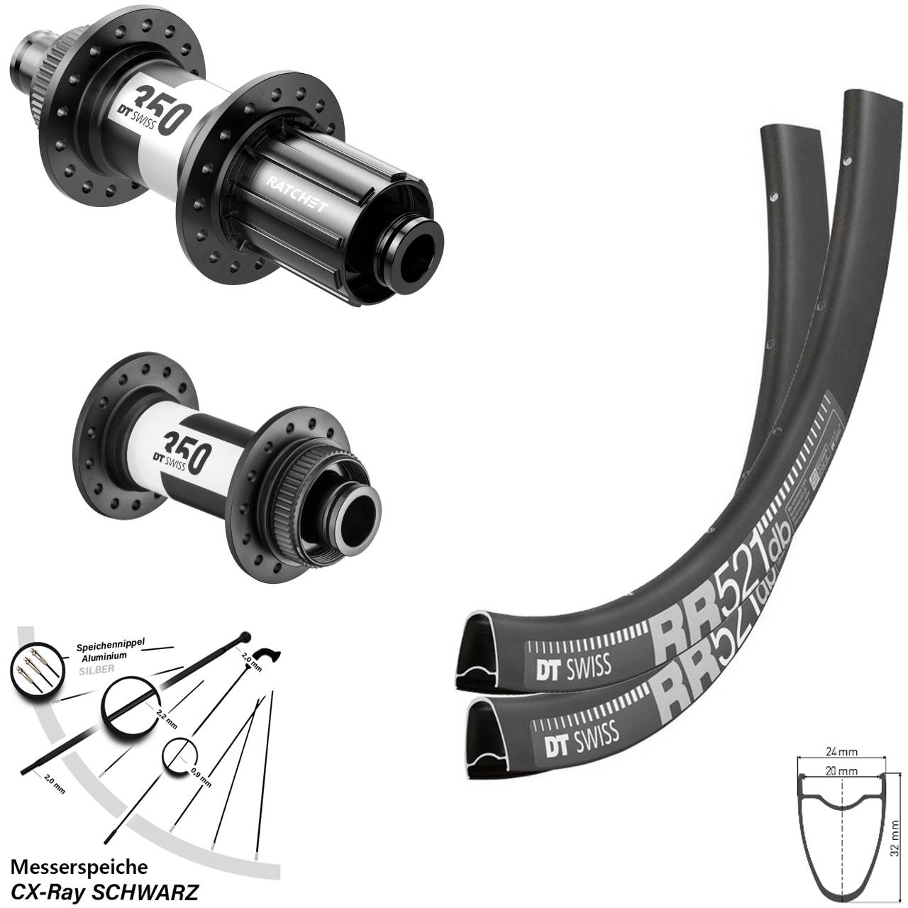 Disc Laufradsatz 28 Zoll DT Swiss RR 521-350 11-12 fach 15x100 12x142 CX-Ray