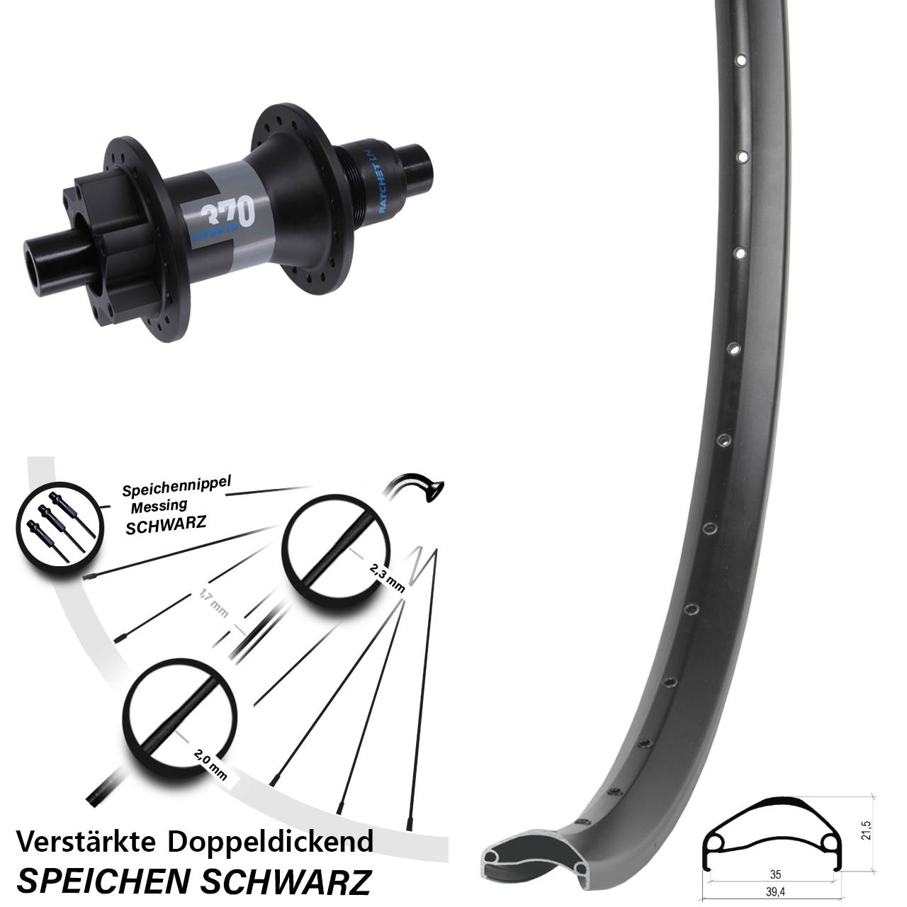Hinterrad 6-Loch 27,5 Zoll Ambrosio E35 DT Swiss Hybrid 370 SRAM XD 12x148