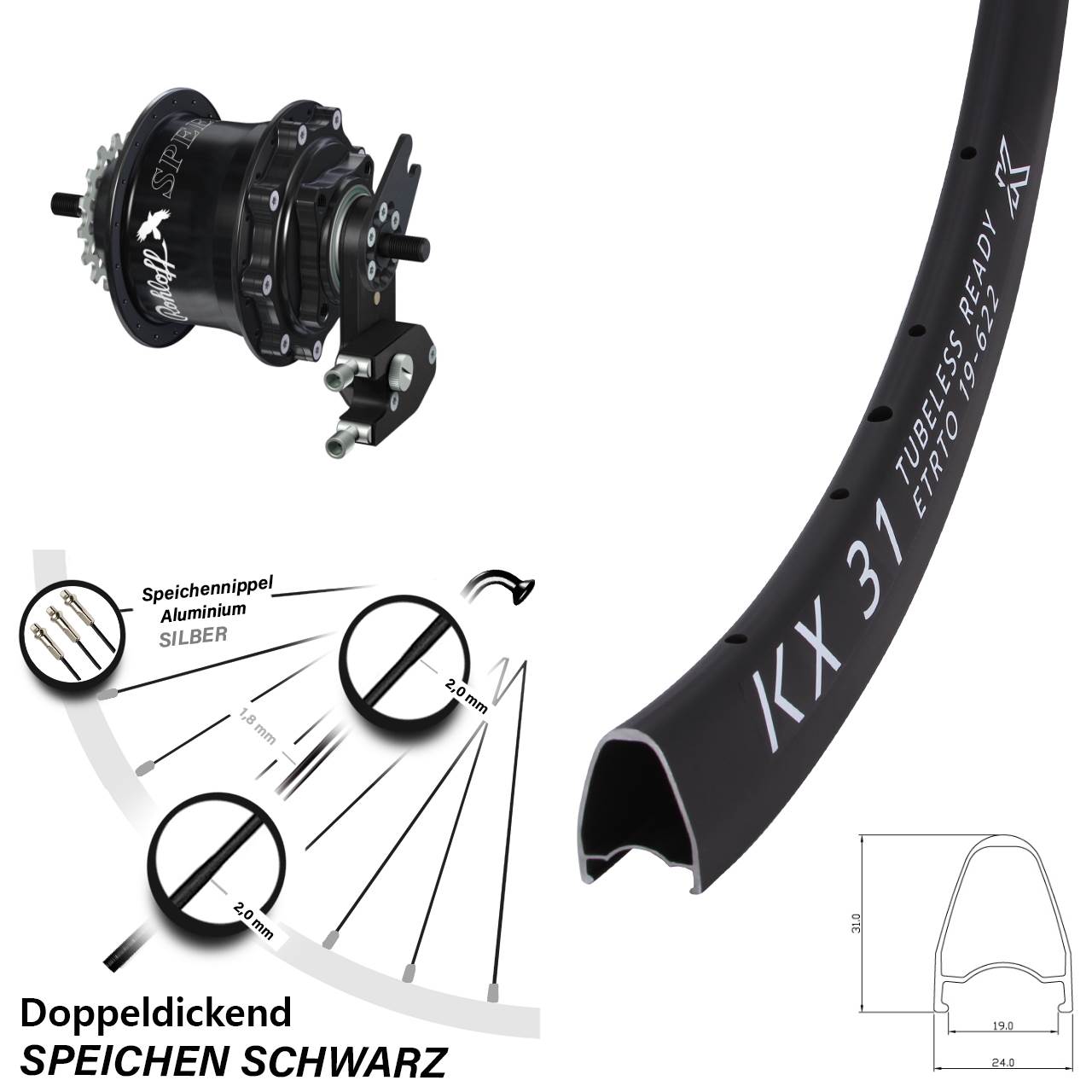 Hinterrad 28 Zoll KX 31 Disc Rohloff Speedhub 500/14 TS DB OEM2 schwarz