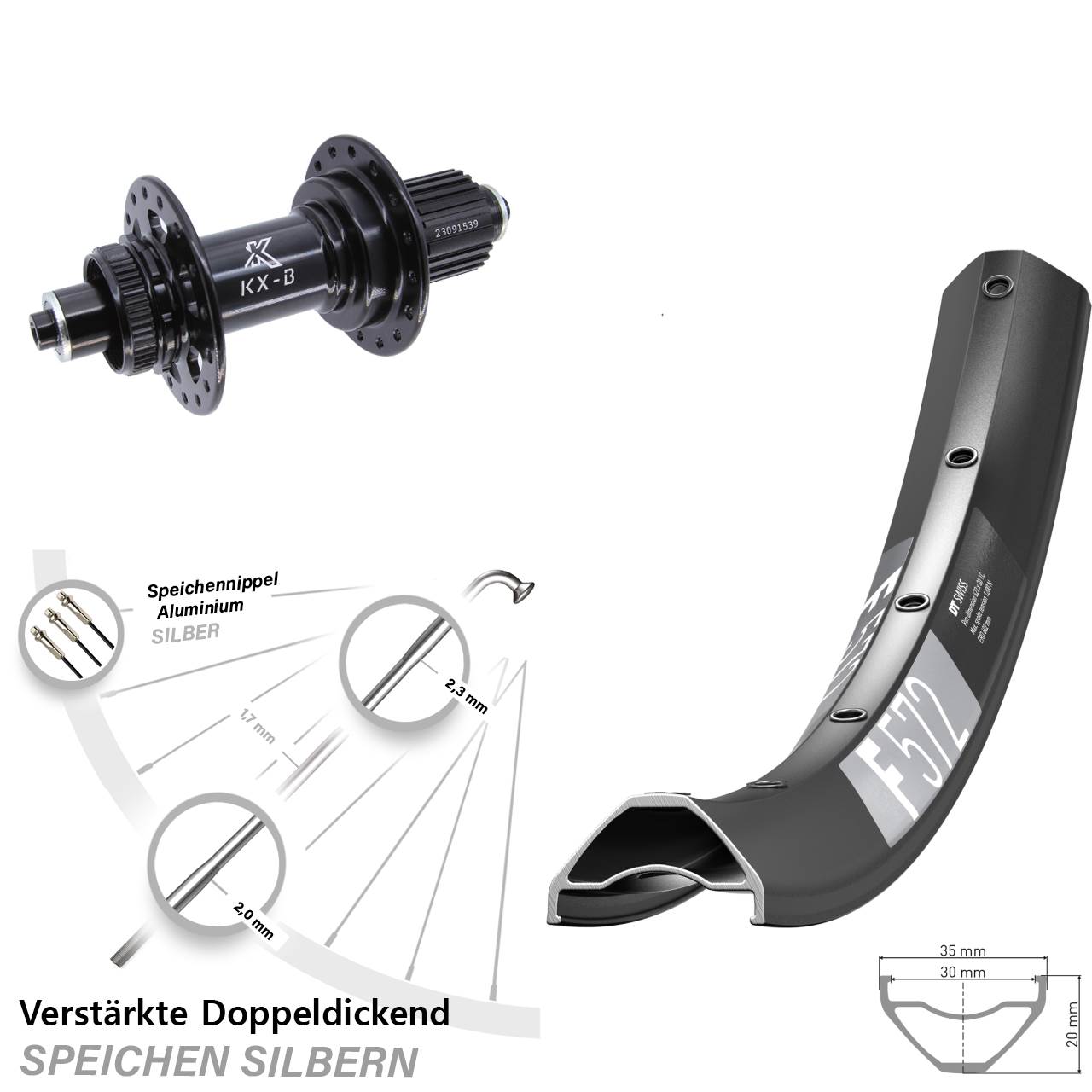29 Zoll DT Swiss F 572 KX-B Disc Laufrad für Schnellspanner Boost Micro Spline