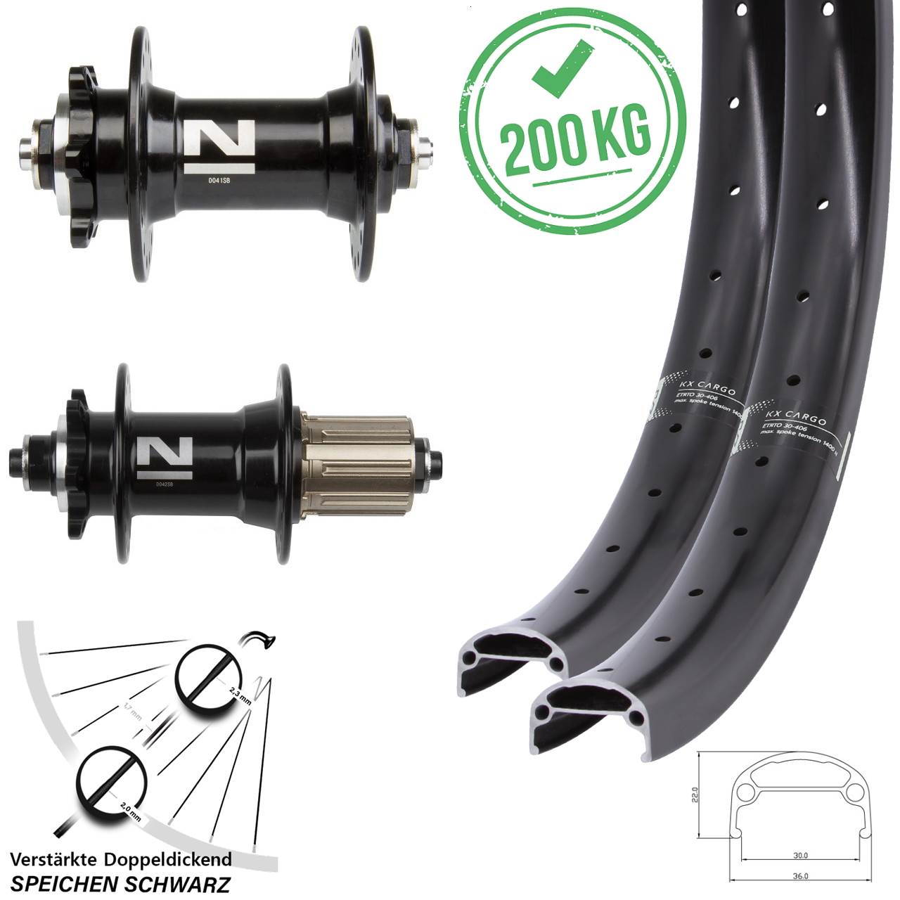 20 Zoll KX Cargo Novatec D041 D042 Disc Laufrad-Satz für Schnellspanner 8-11 fach HG