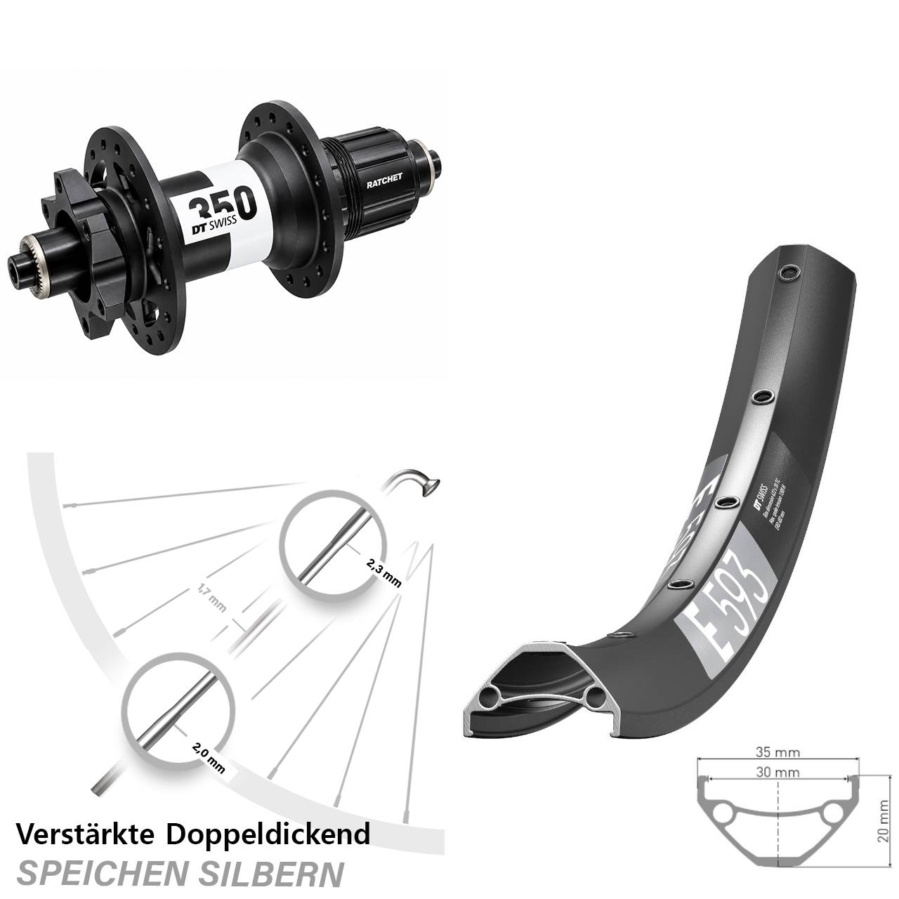 29 Zoll DT Swiss E593 350 Disc Laufrad QR XD