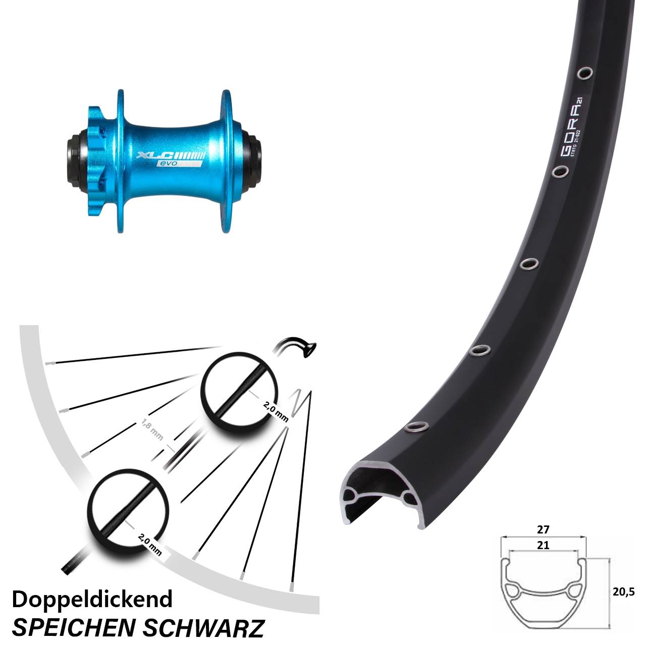 6-Loch Vorderrad 15x100 28 Zoll Gora 21 XLC blau