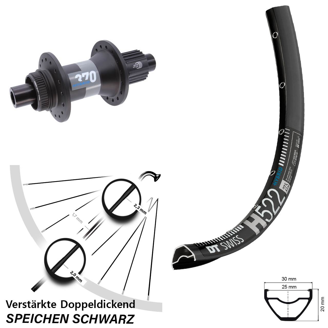 verstärkt H522 DT Swiss 370 Hybrid 29 Zoll Hinterrad Centerlock 12x148 Boost Micro Spline