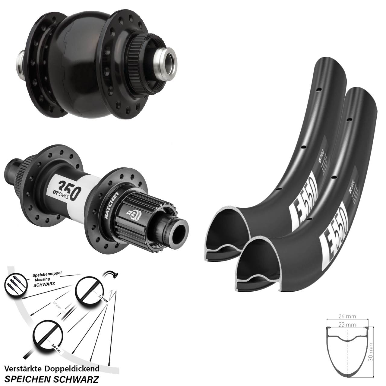 28 Zoll DT Swiss E550 350 SON delux Micro Spline Centerlock Laufradsatz 12x100/142