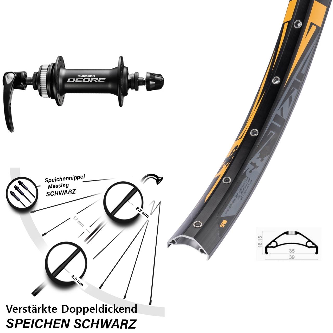 27,5 Zoll Rodi TRYP 35 Shimano Deore HB-M6000 Disc Laufrad QR