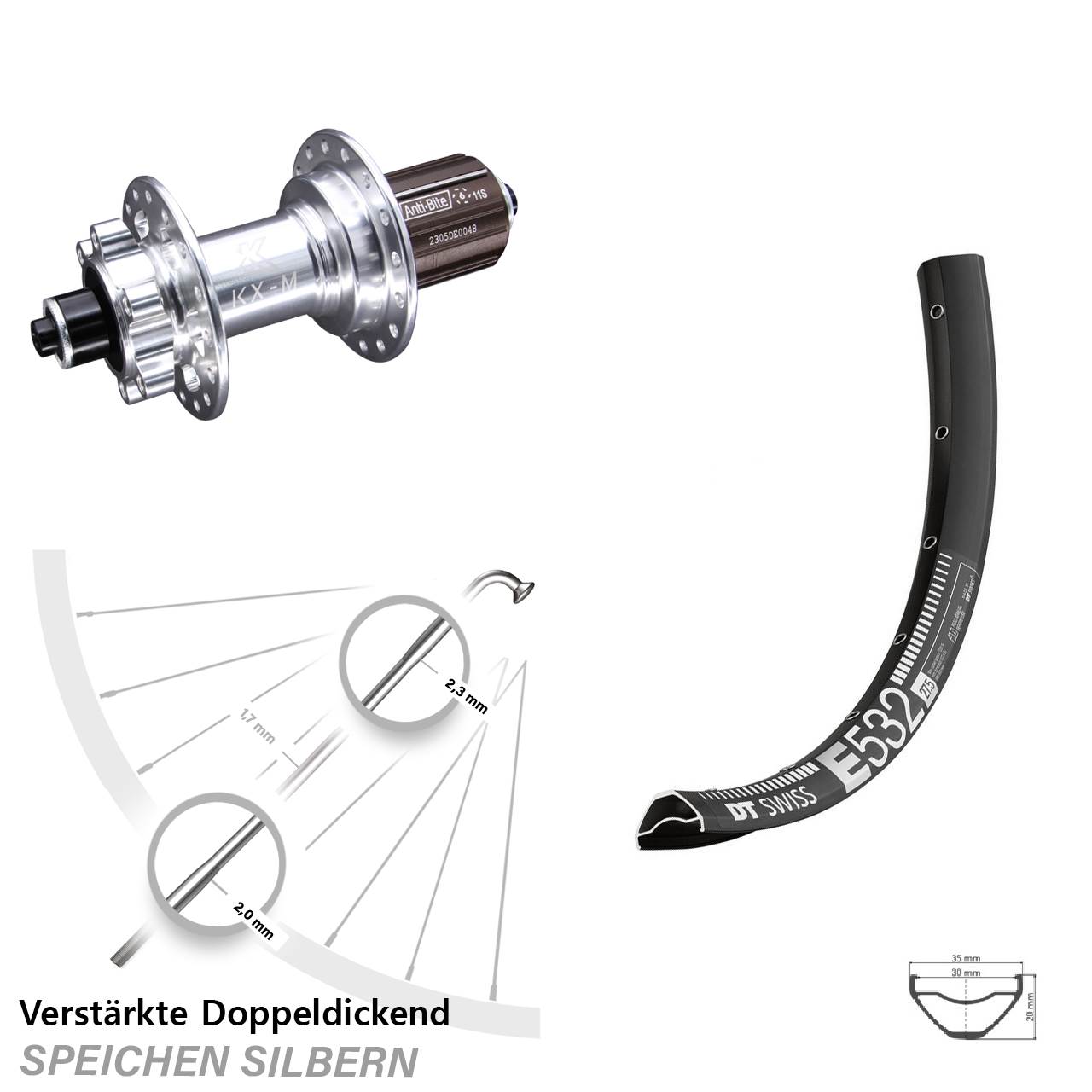 DT Swiss E 532 KX-M 27,5 Zoll Disc Hinterrad QR 8-12 fach HG