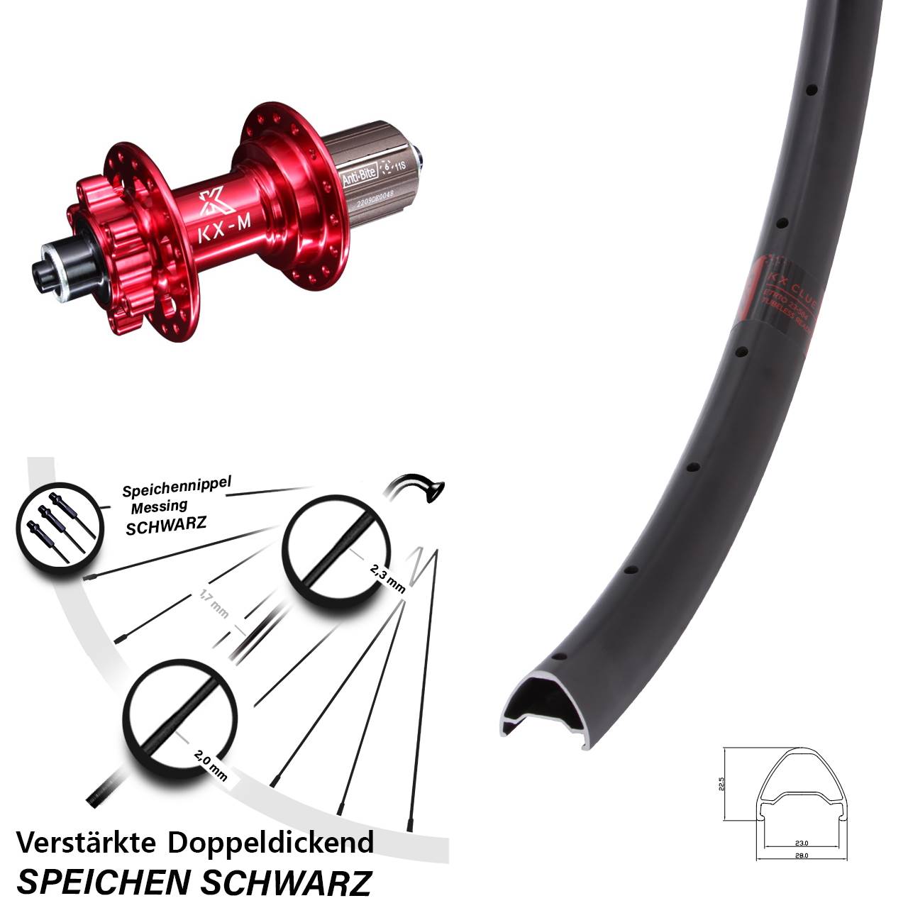 KX-M Clue rot 6-Loch 650B Hinterrad für Schnellspanner 8-12 fach HG