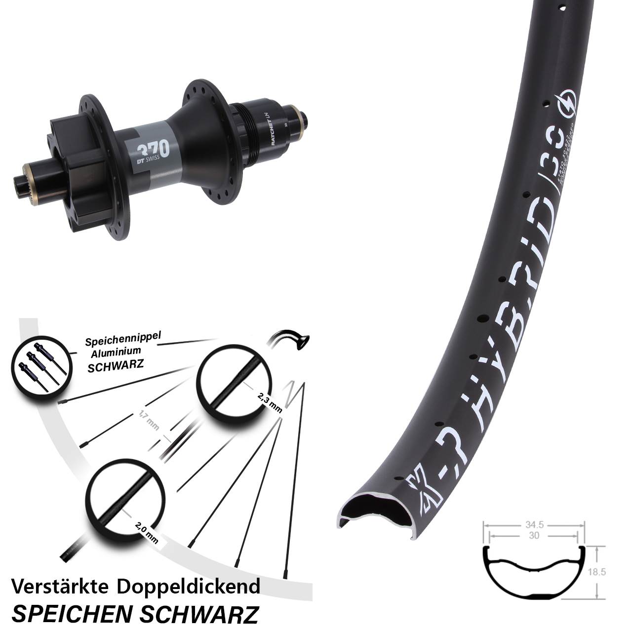 Hinterrad 6-Loch für Schnellspanner 29 Zoll KX-R Hybrid 30 DT Swiss 370 SRAM XD