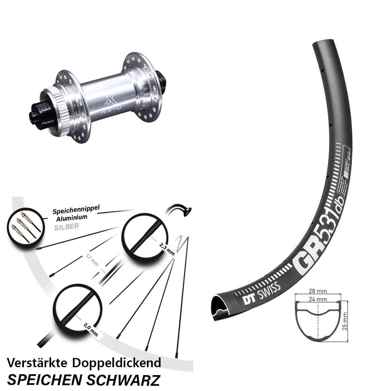 DT Swiss GR 531 Gravel Vorderrad 27,5 Zoll mit KX-G silbern Centerlock Nabe Schnellspanner
