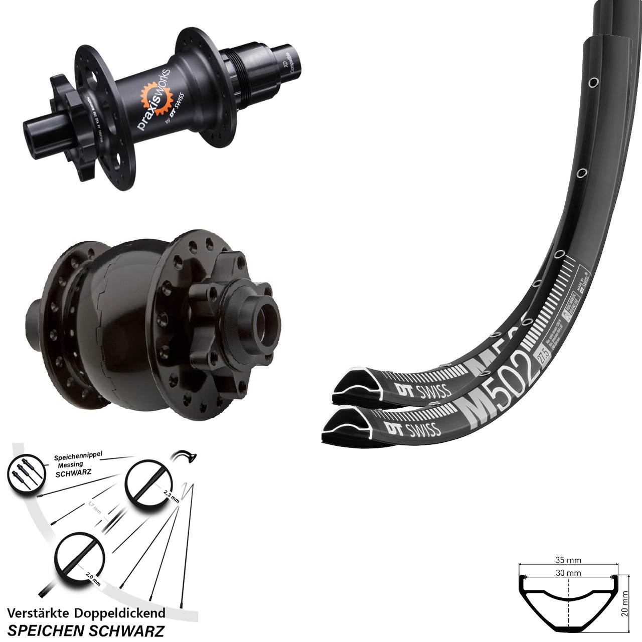 DT Swiss M502-350 SL SON 28 27,5 Zoll 6-Loch Laufradsatz 15x100 12x142 SRAM XD