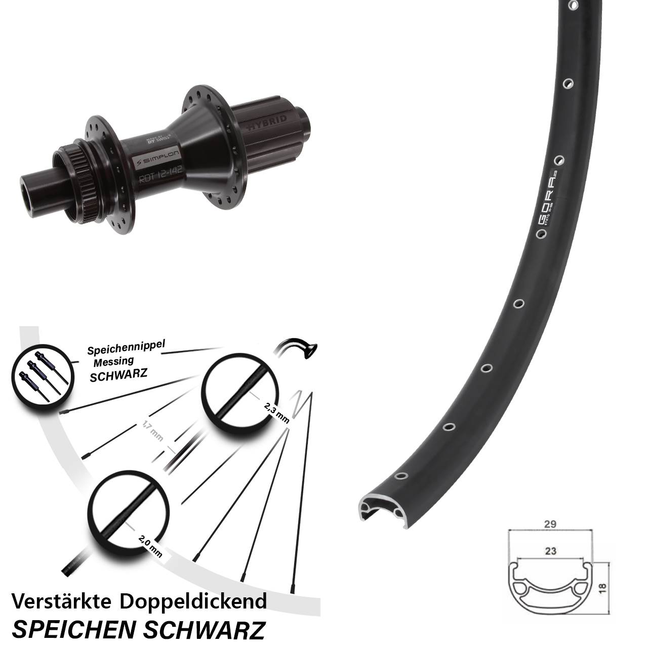 Gora 23 DT Swiss 370 Hybrid 28 Zoll Hinterrad Centerlock 12x142 8-11 fach