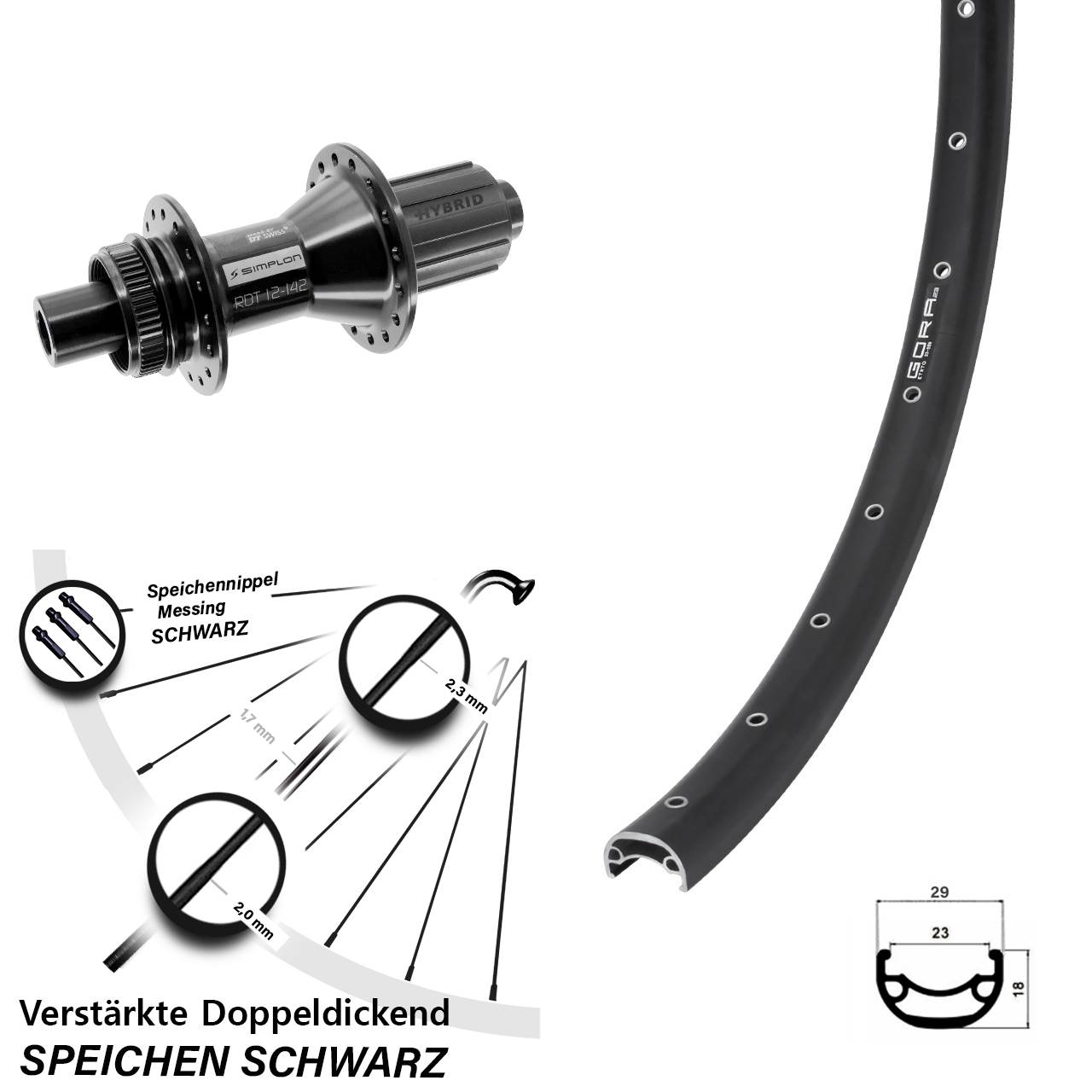 Gora 23 DT Swiss 370 Hybrid 28 Zoll Hinterrad Centerlock 12x142 8-11 fach