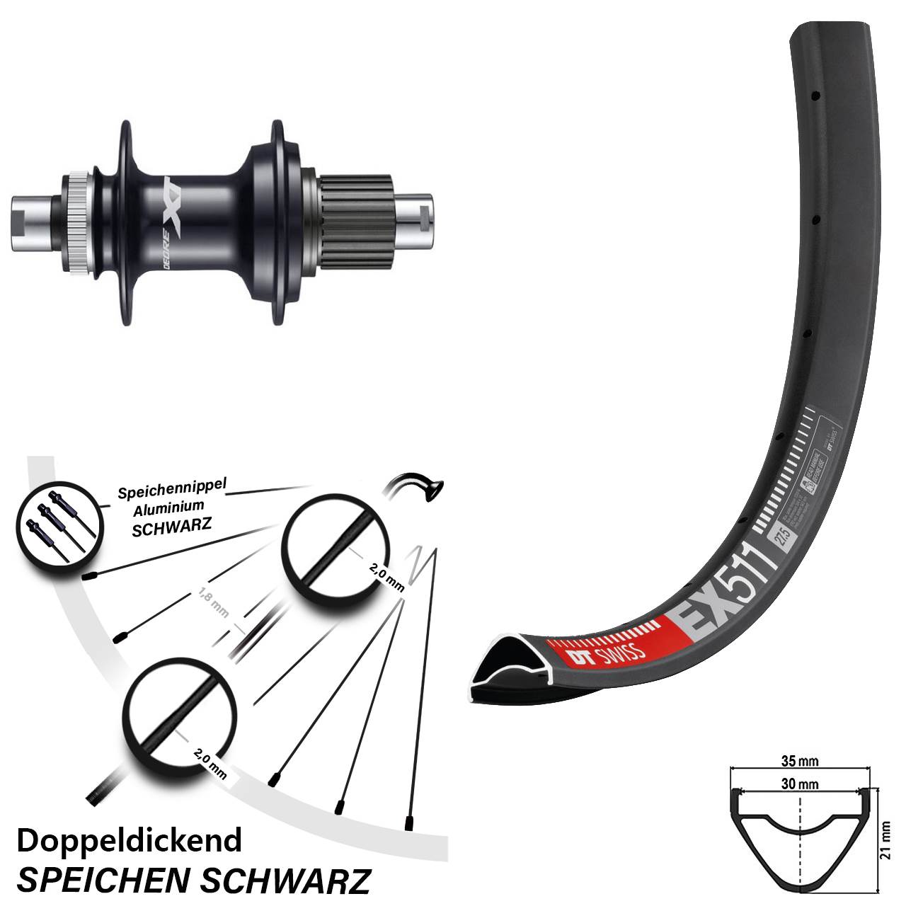 DT Swiss EX 511 Shimano Deore XT FH-M8110 Hinterrad 29 Zoll 12x142 mm 12-fach