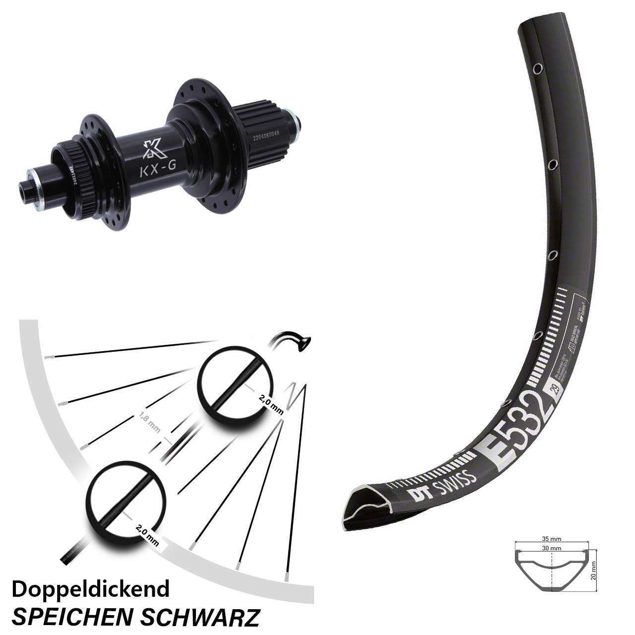 29 Zoll Hinterrad DT Swiss E 532 Disc KX-GS Centerlock Micro Spline schwarz