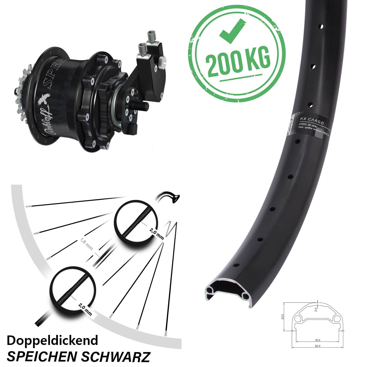 KX Cargo 27,5 Zoll Rohloff Speedhub 500/14 TS OEM Disc Hinterrad schwarz