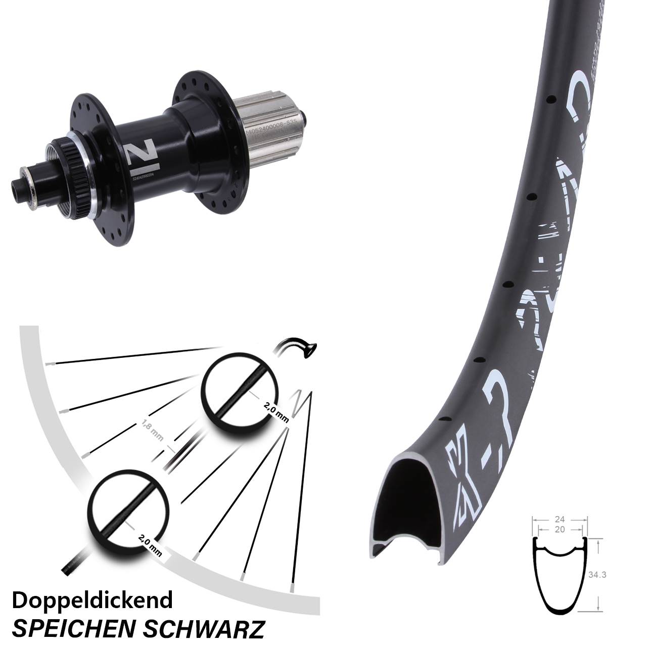 Hinterrad Centerlock für Schnellspanner 28 Zoll KX-R Road Novatec D042 8-12 fach HG