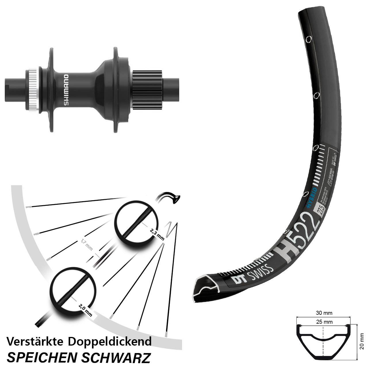 Disc Laufrad 12x142 27,5 Zoll DT Swiss H 522 Shimano FH-MT410 Micro Spline