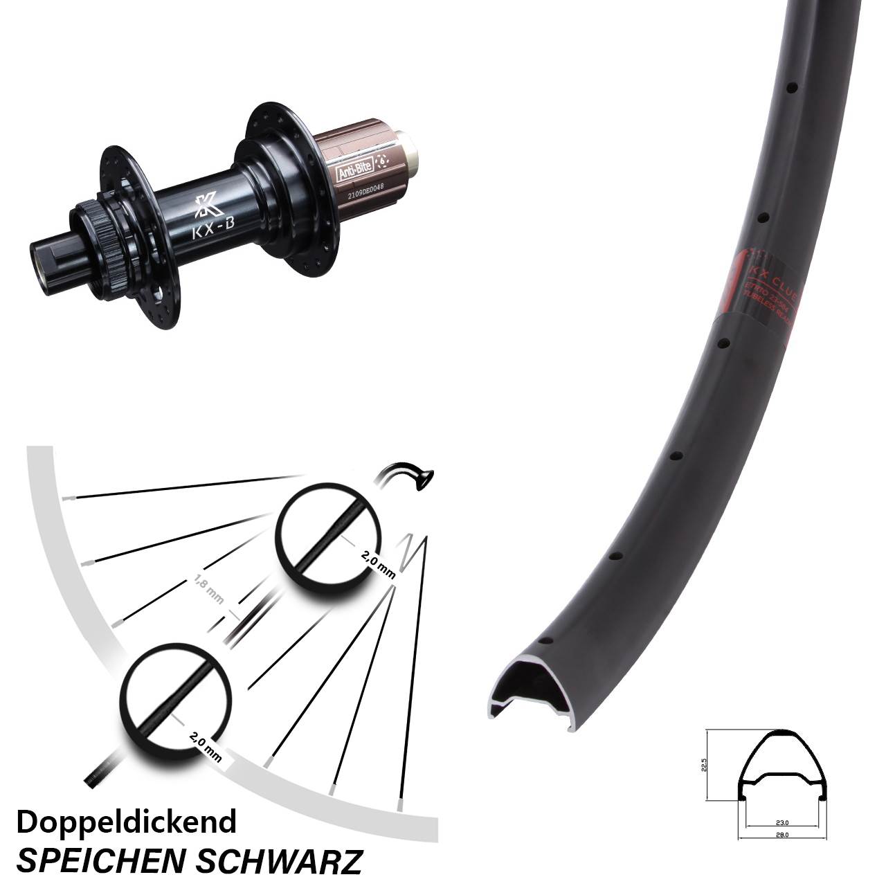 Laufrad 28 Zoll KX Clue KX-B Centerlock 12x148 8-12 fach HG schwarz