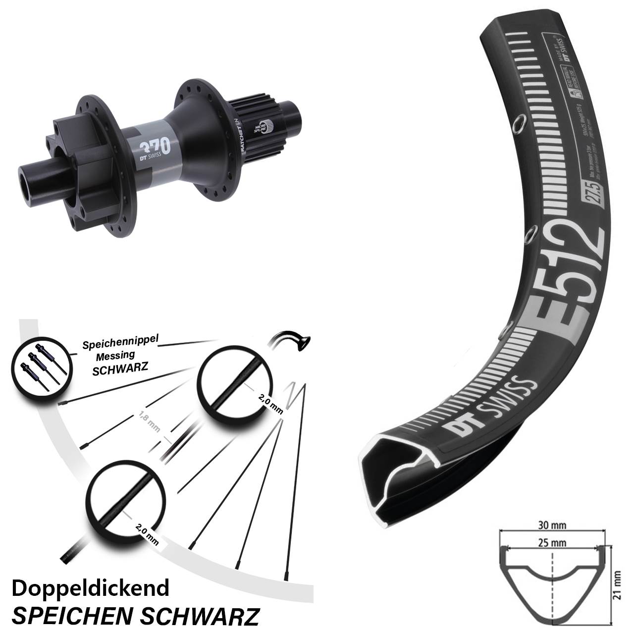 6-Loch Hinterrad 12x142 27,5 Zoll DT Swiss E 512-370 Micro Spline