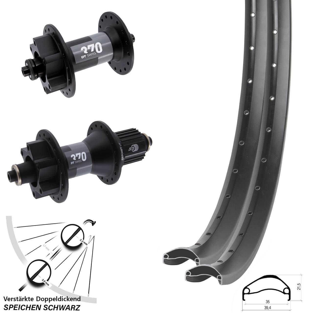 6-Loch Laufradsatz QR 27,5 Zoll Ambrosio E35 DT Swiss 370 Micro Spline