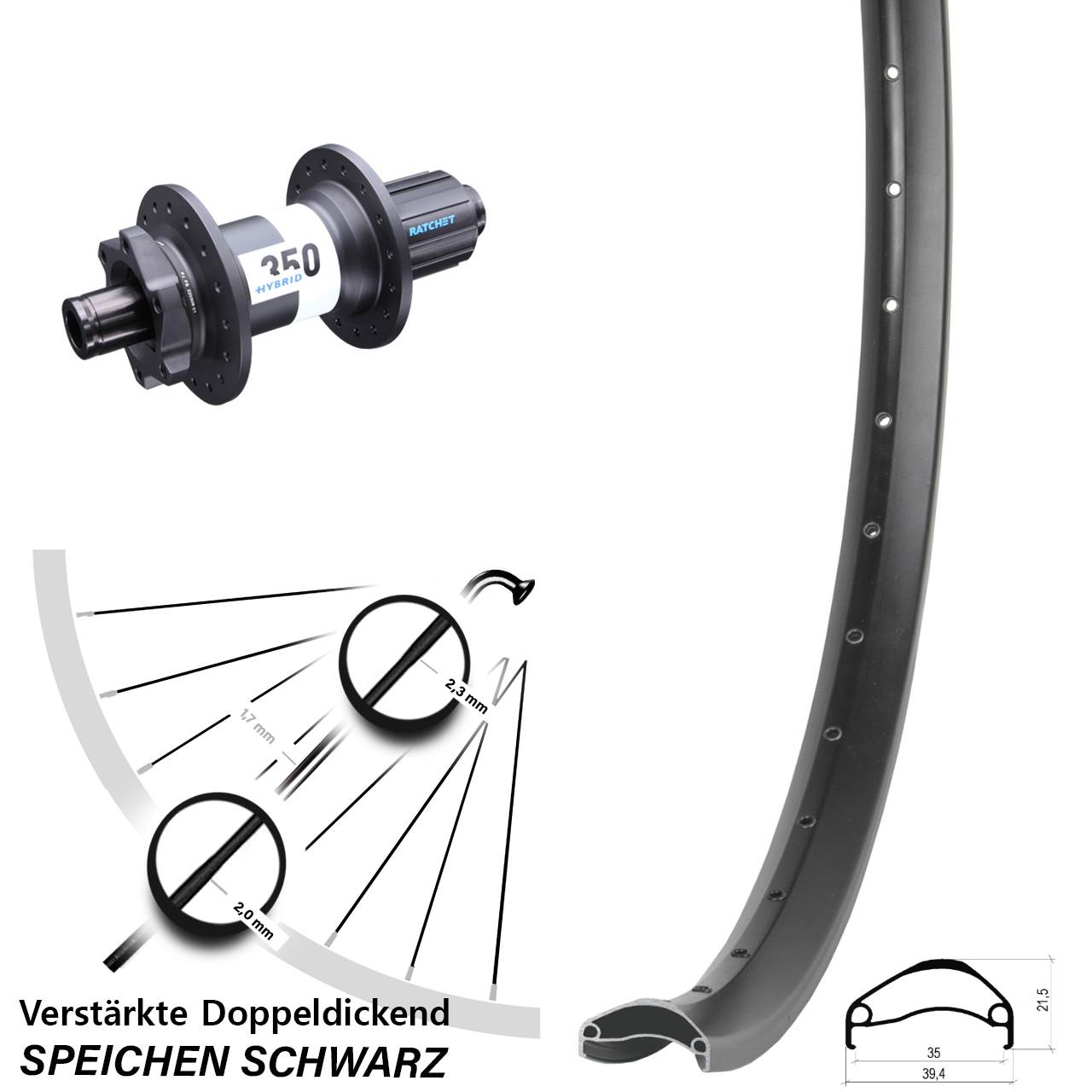 Ambrosio E35 DT Swiss 350 Hybrid 27,5 Zoll 6-Loch Hinterrad 12x148 8-11 fach HG