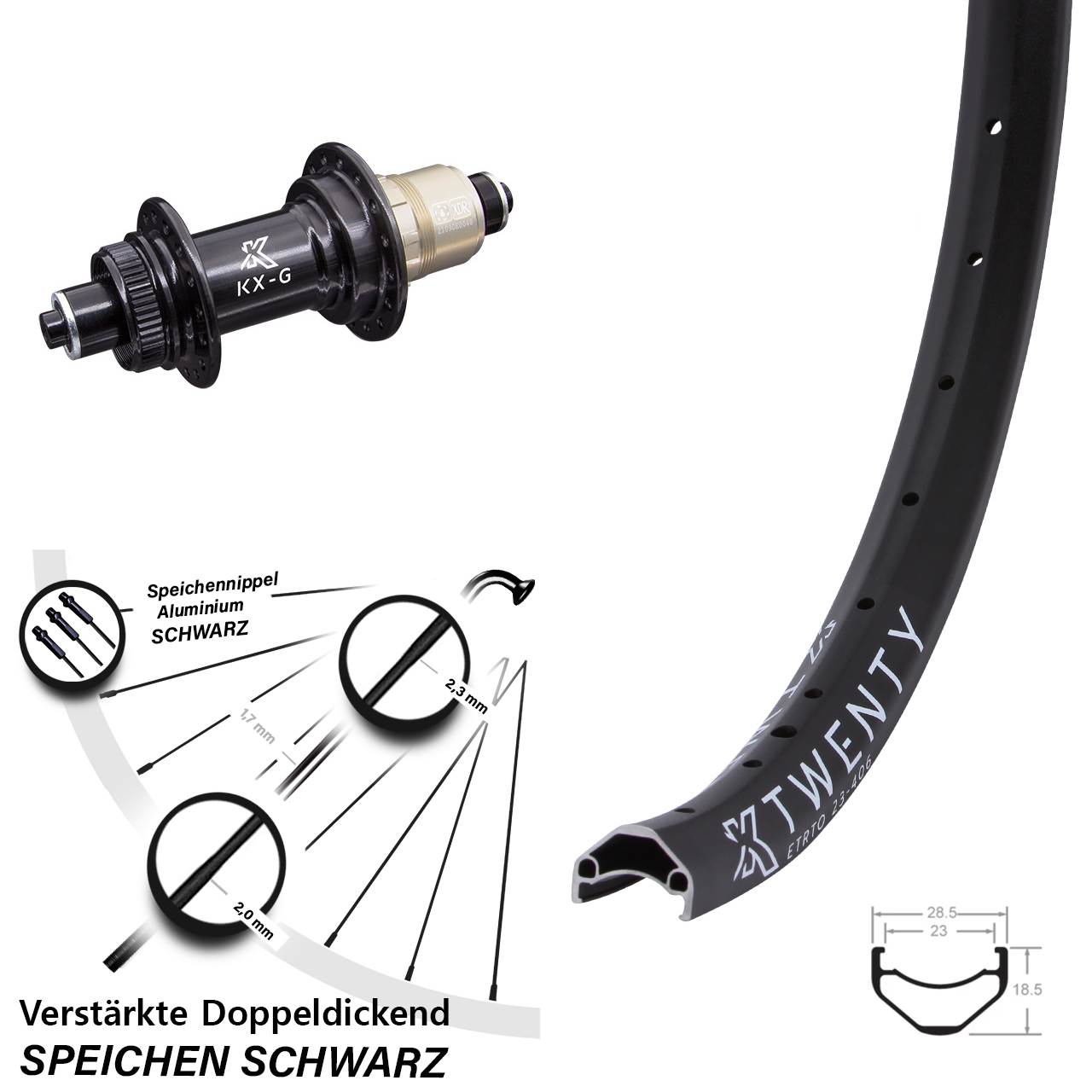20 Zoll KX-G Twenty Centerlock Hinterrad für Schnellspanner XDR