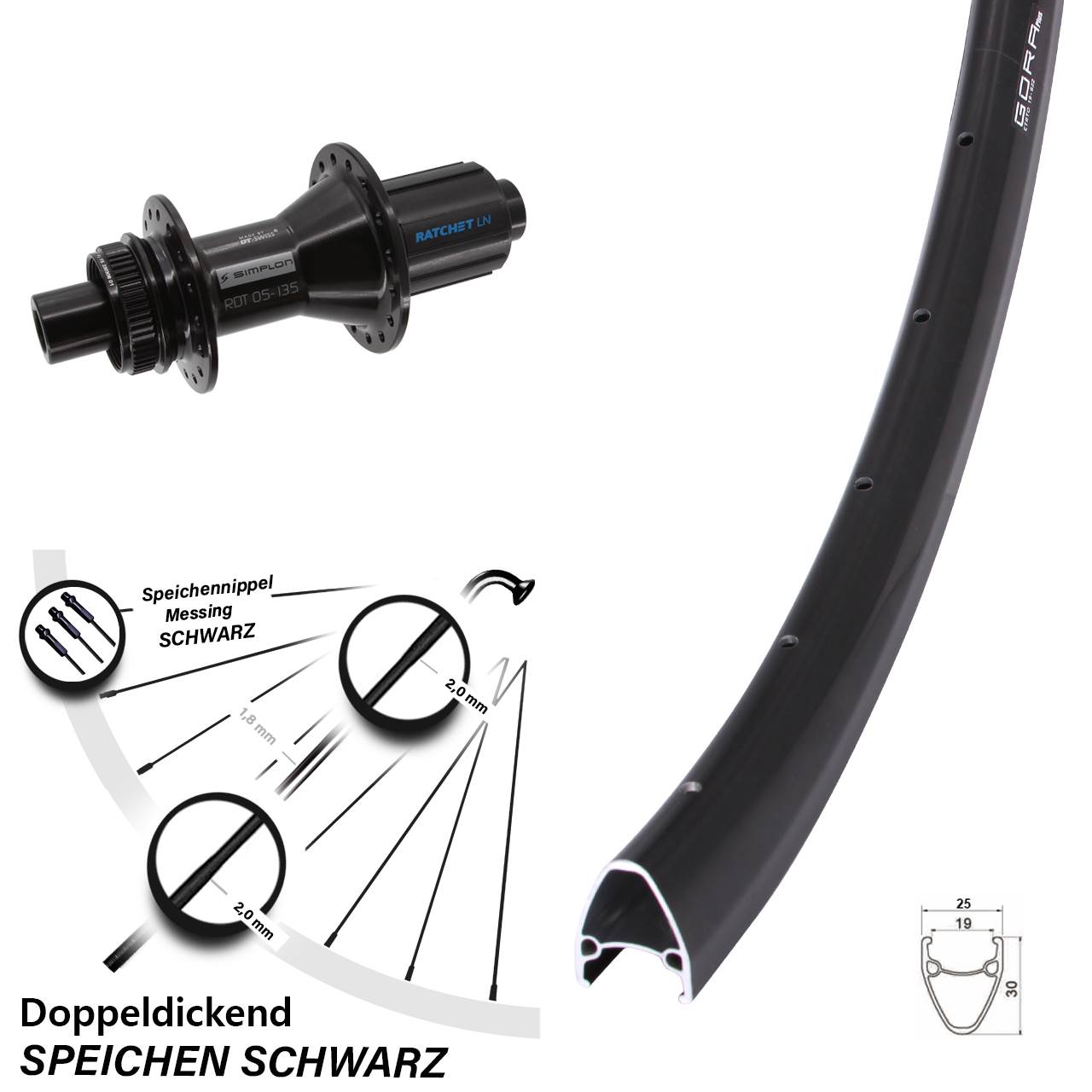 28 Zoll Gora Plus DT Swiss 370 Hybrid Hinterrad Centerlock 12x142 8-11 fach HG