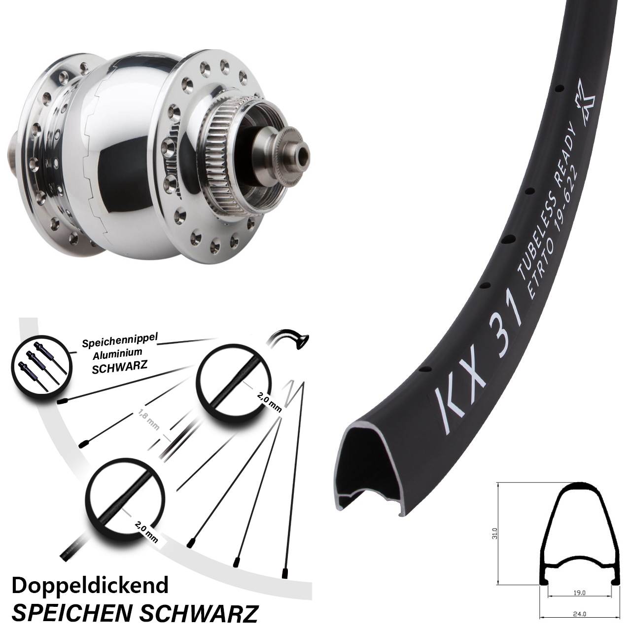 SON delux KX31 28 Zoll Centerlock Dynamovorderrad QR