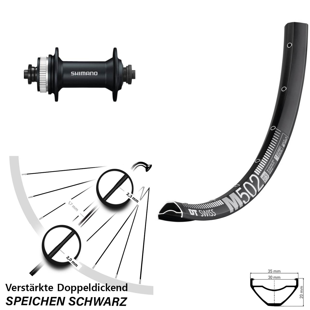 Disc Laufrad 29 Zoll DT Swiss M502 Shimano HB-M4050 QR
