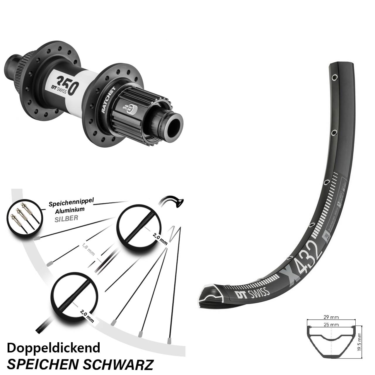 DT Swiss X432-350 29 Zoll Disc Hinterrad 12x142 Micro Spline