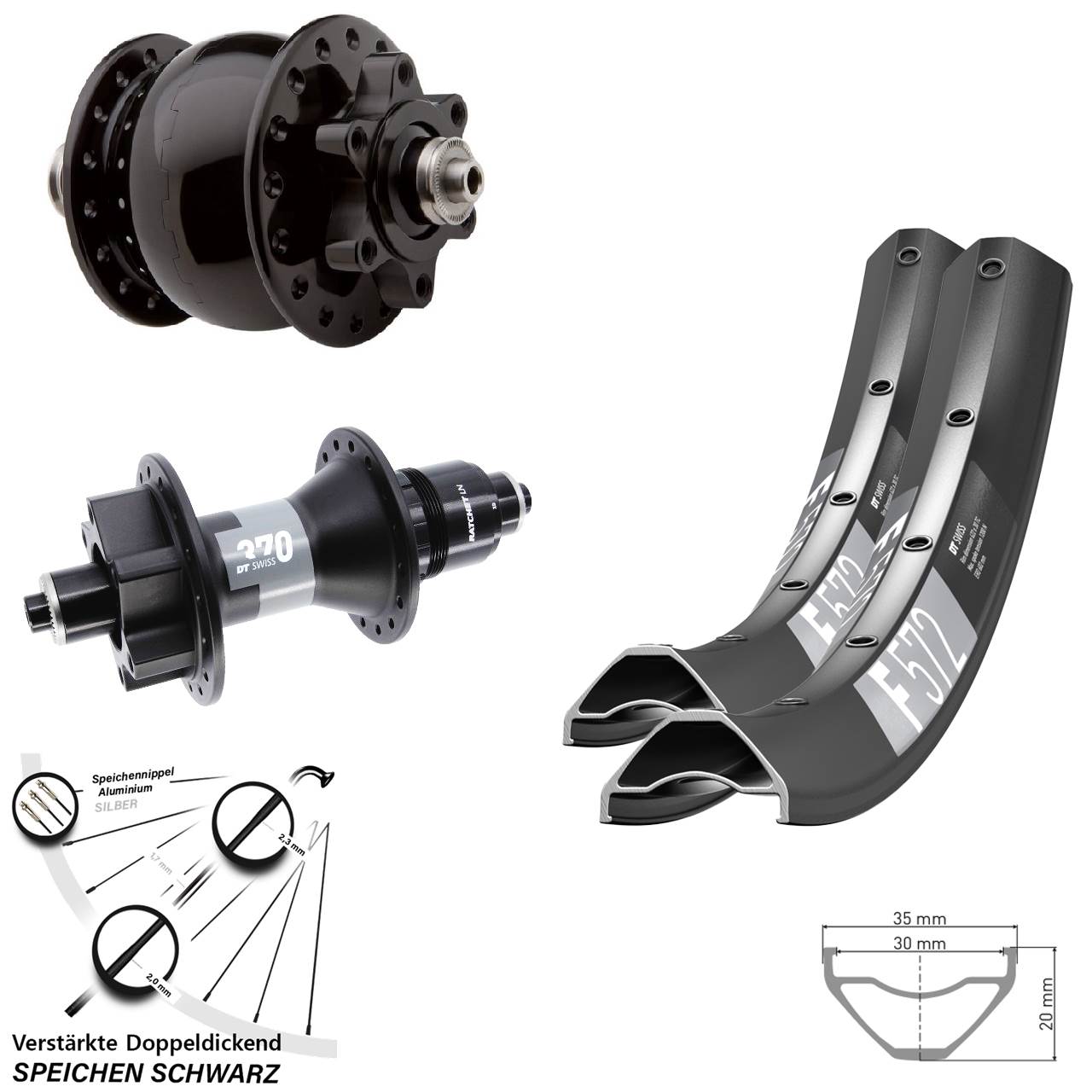 29 Zoll DT Swiss F 572 370 SON 28 Disc Laufradsatz für Schnellspanner XD 11-12 fach