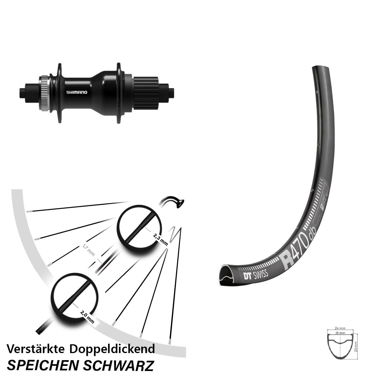 Disc Hinterrad 28 Zoll DT Swiss R 470 Shimano FH-QC500 Micro Spline QR