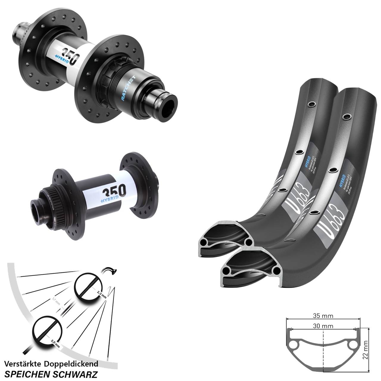 Disc Laufradsatz 20/27,5 Zoll DT Swiss U663-350 Hybrid SRAM XD 15x110 12x148