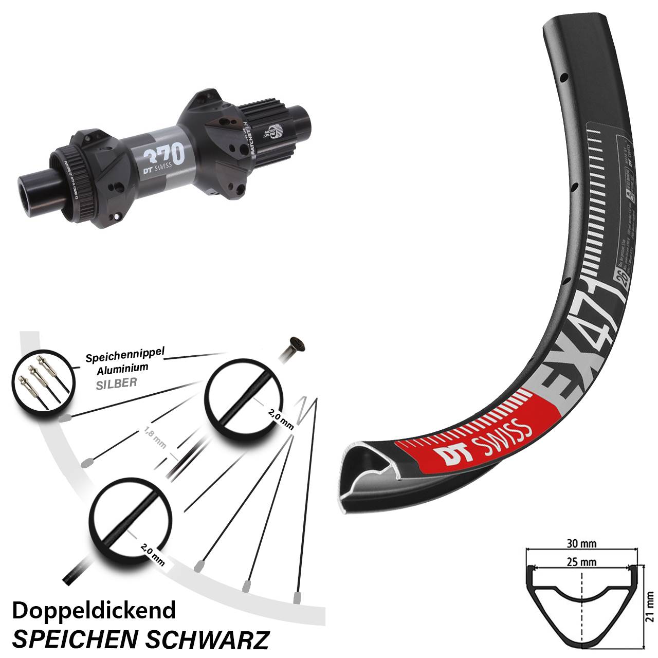 27,5 Zoll DT Swiss EX471-370 Disc Hinterrad 12x148 Shimano Micro Spline