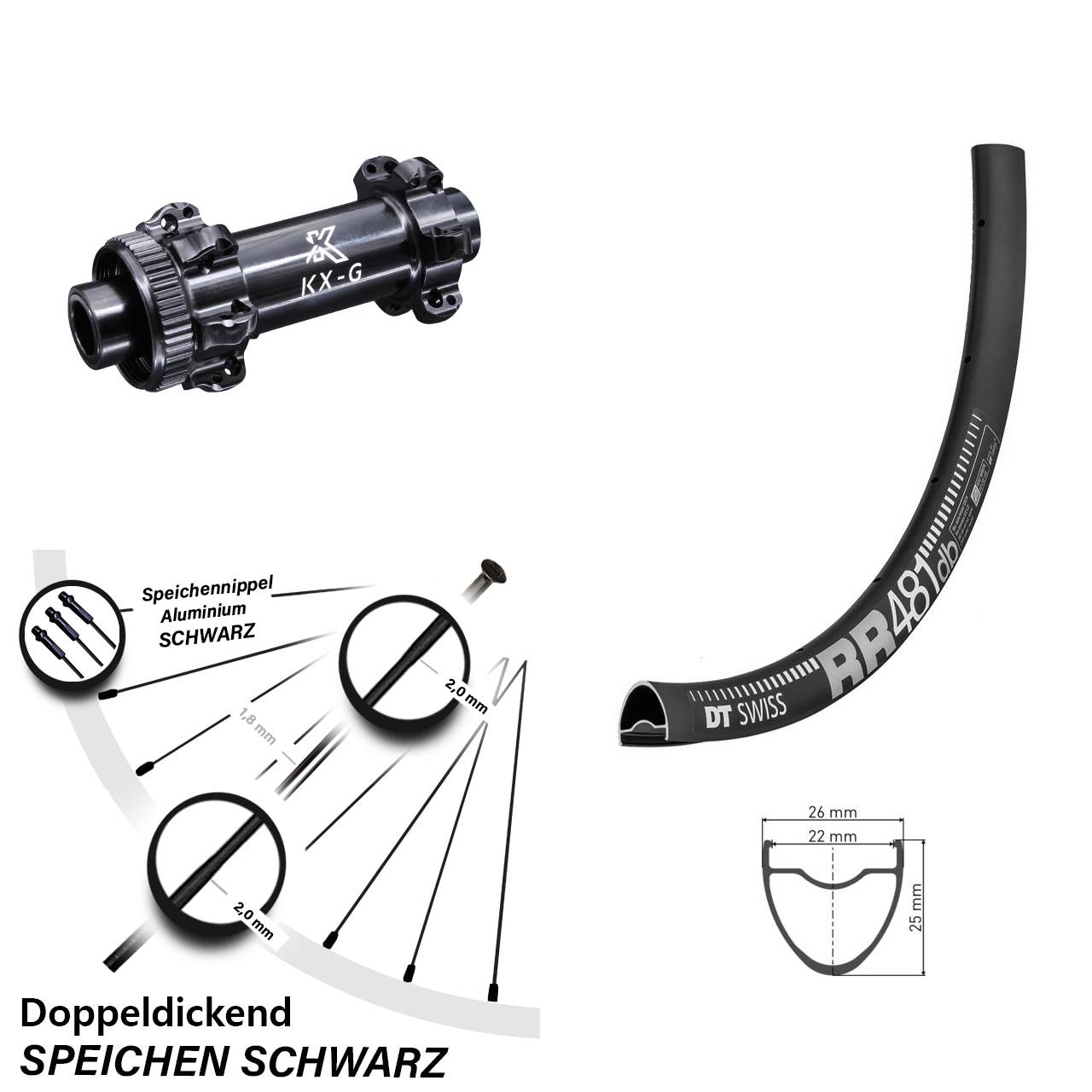 Vorderrad 28 Zoll DT Swiss RR 481 Disc KX-G Straightpull Steckachse 12x100 mm