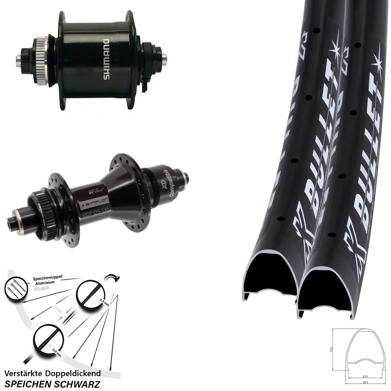 28-29 Zoll KX Bullet DT Swiss 370 DH-UR700-3D Laufradsatz Centerlock QR SRAM XD