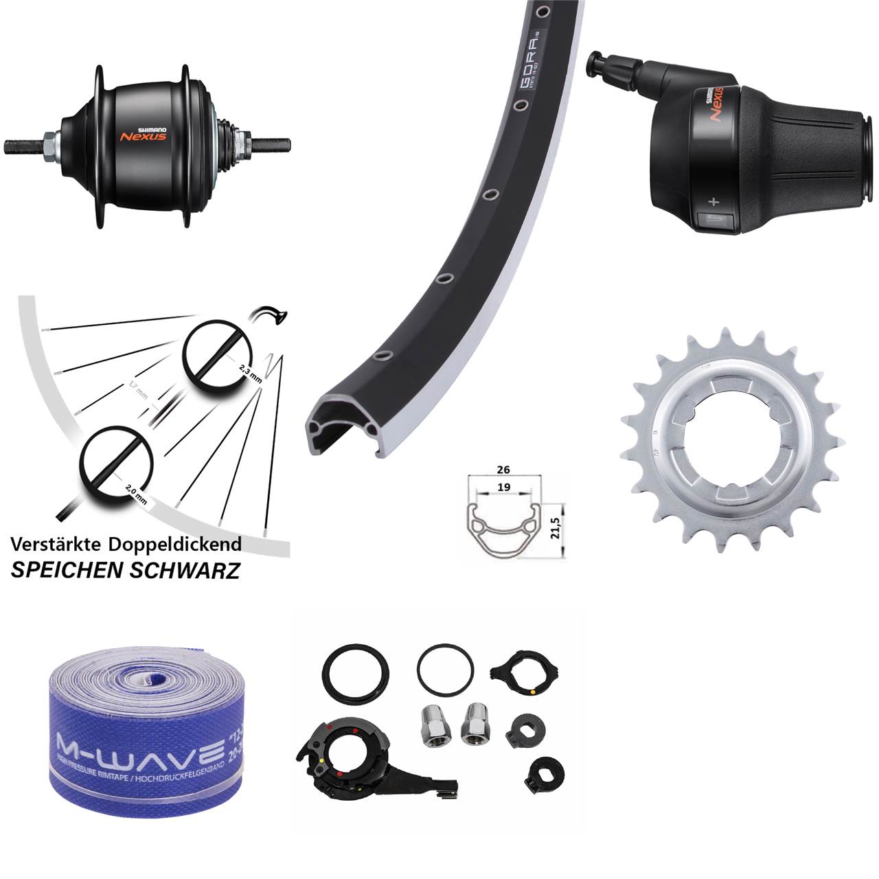 Hinterrad 28 Zoll Shimano Nexus 8-Gang Gora 19 schwarz Freilauf