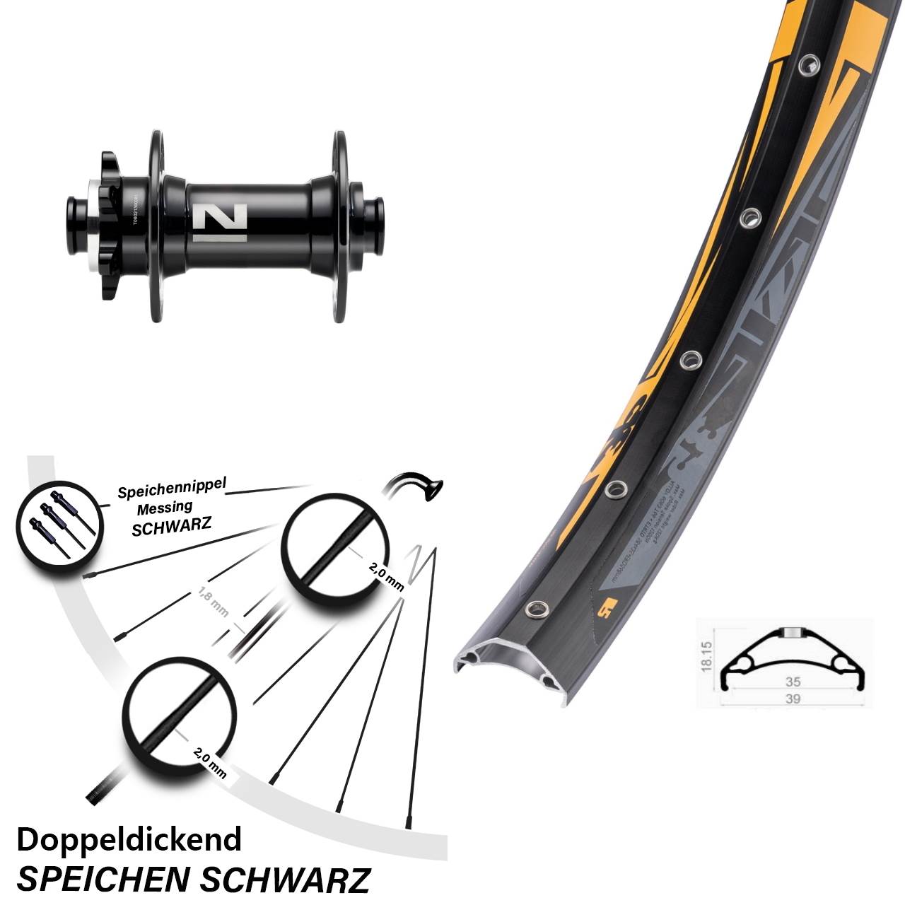 Rodi TRYP 35 Novatec D041 27,5 Zoll Vorderrad 6-Loch 15x110 Boost