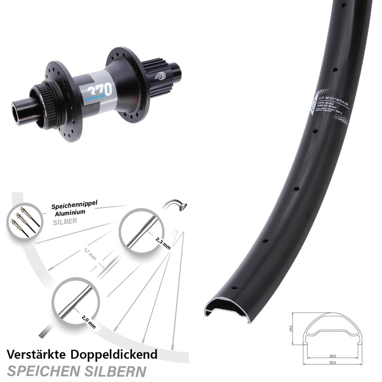 KX Mountain TR DT Swiss 370 Hybrid 29 Zoll Hinterrad Boost Shimano Micro Spline