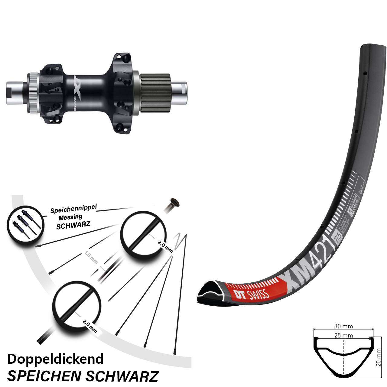 Hinterrad 29 Zoll DT Swiss XM 421 Shimano Deore XT FH-M8110-BS Straightpull Micro Spline