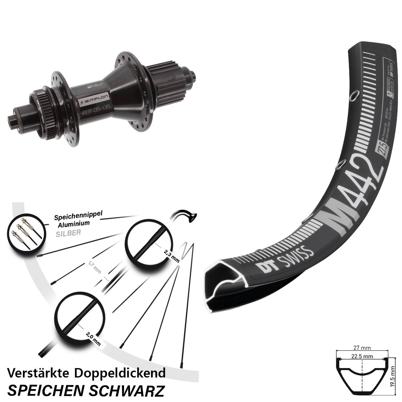 Centerlock Hinterrad QR 28 Zoll DT Swiss M442-370 Hybrid Shimano Micro Spline
