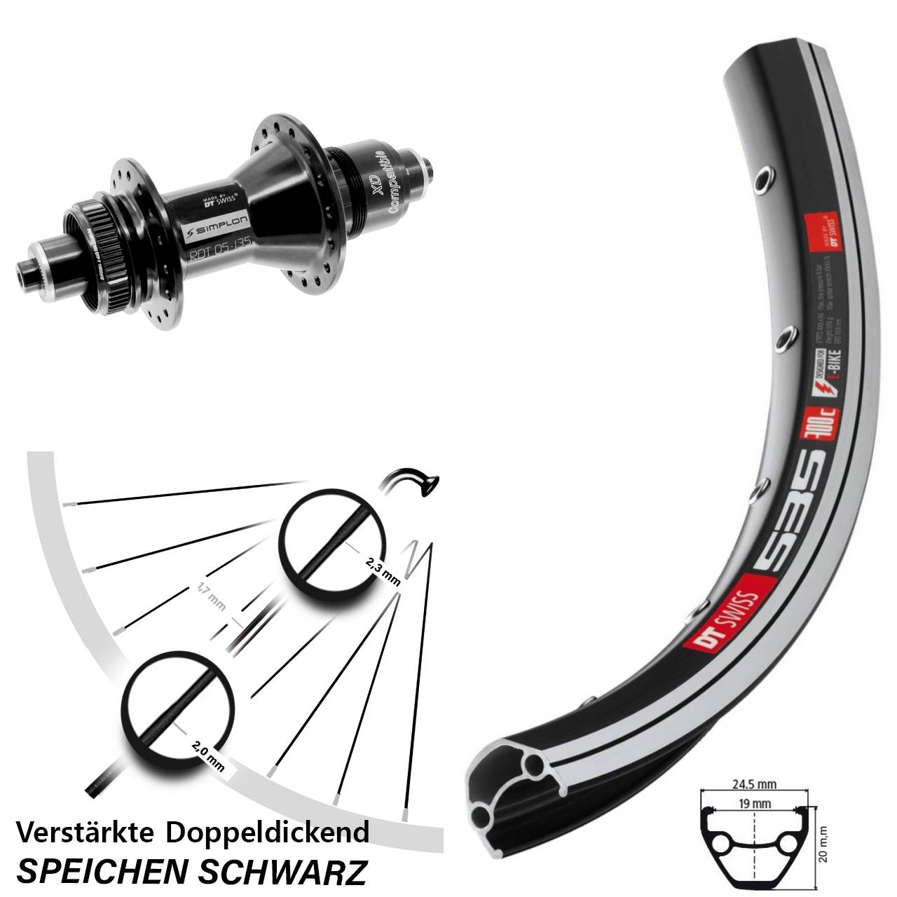 26 Zoll DT Swiss 535-370 XD Hinterrad