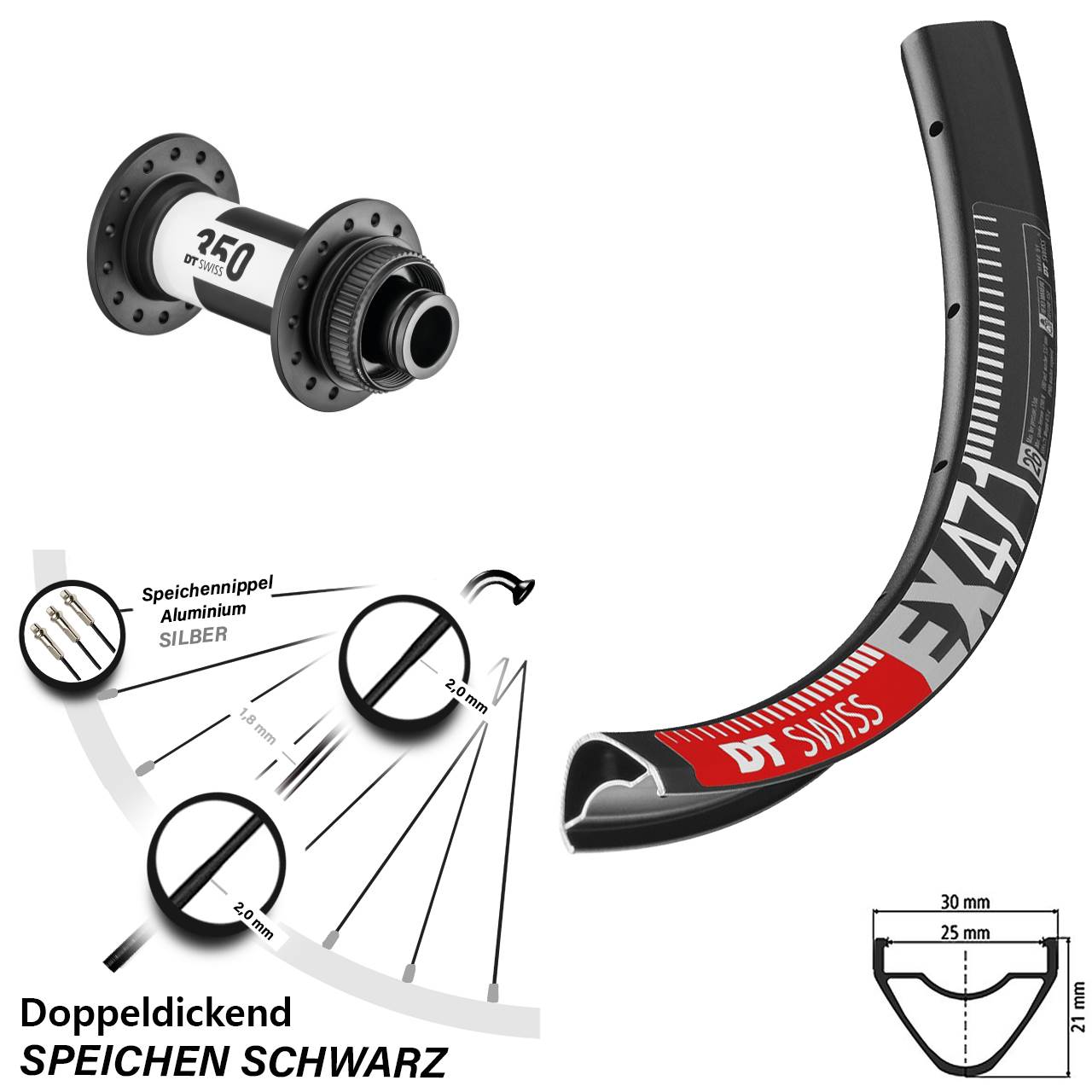 29 Zoll Vorderrad EX 471 DT Swiss 350 Centerlock 15x100 mm Steckachse
