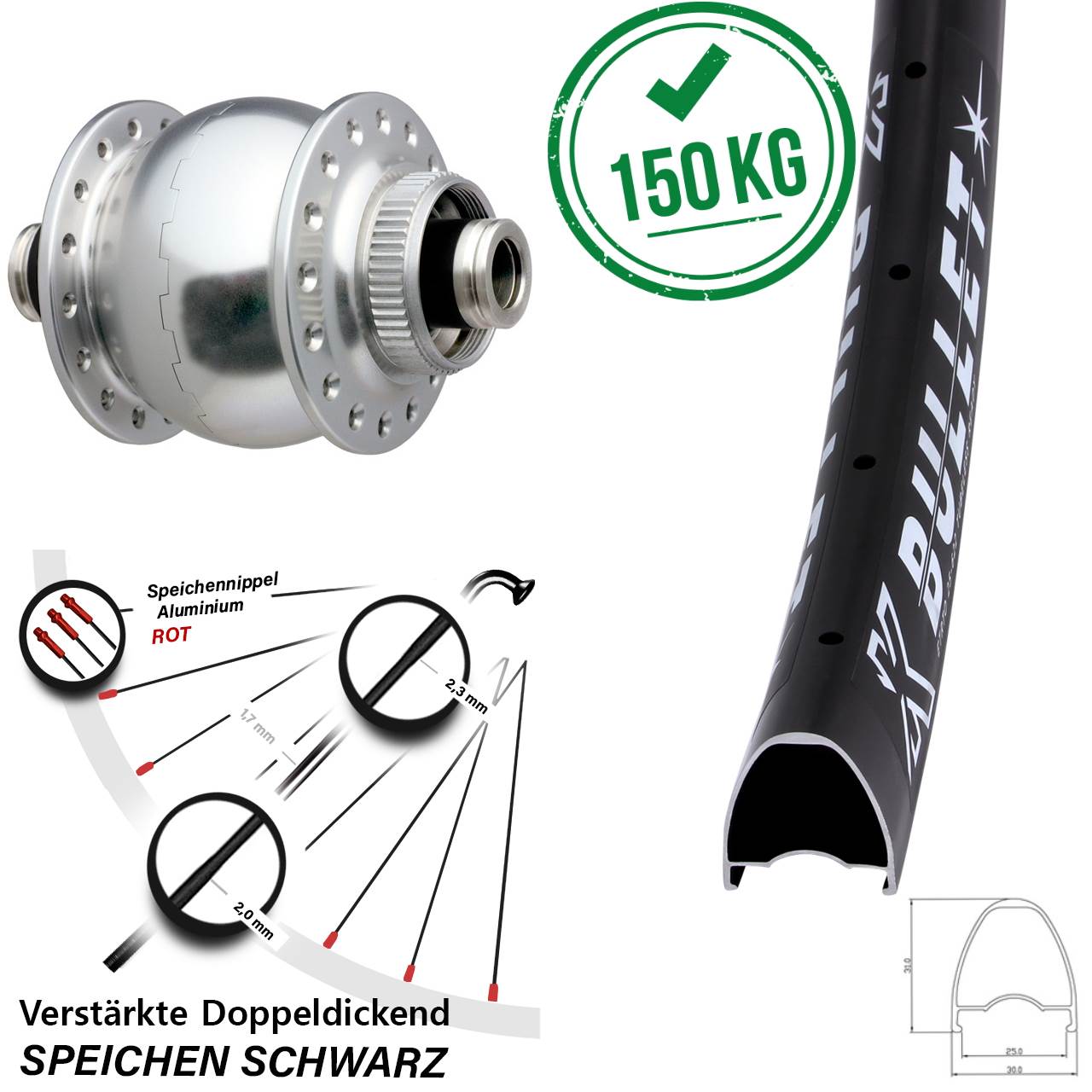 29 Zoll KX Bullet SON delux Dynamo-Vorderrad Centerlock 12x100