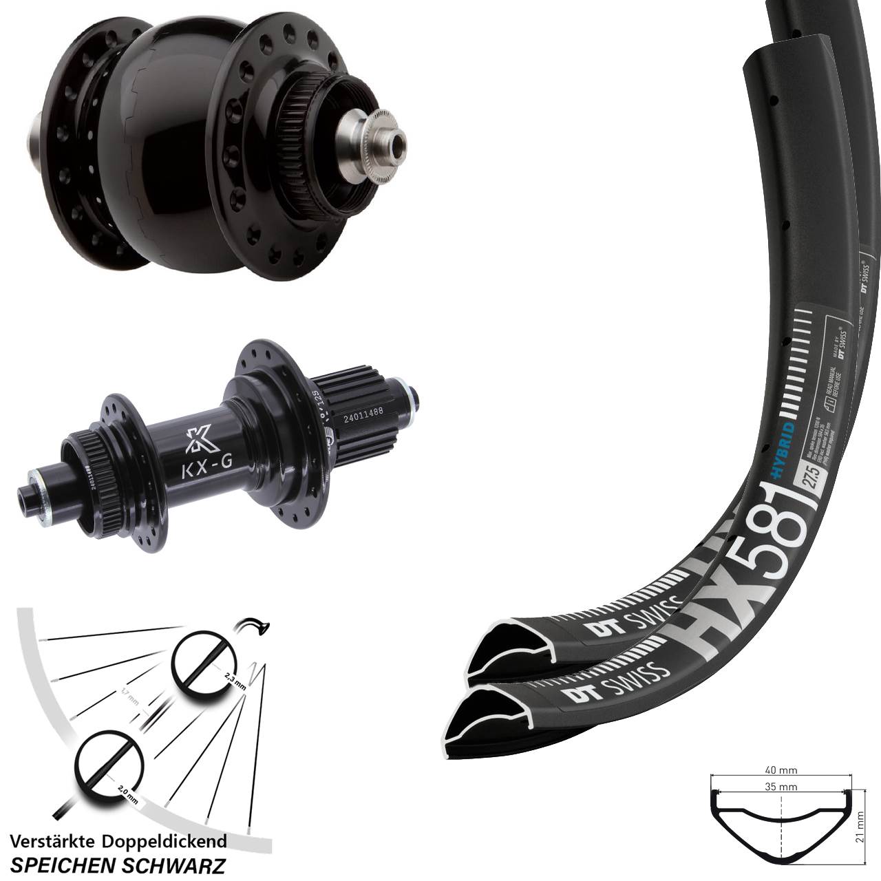 Laufradsatz Centerlock 27,5 Zoll DT Swiss HX581 KX-G SON 28 Micro Spline QR