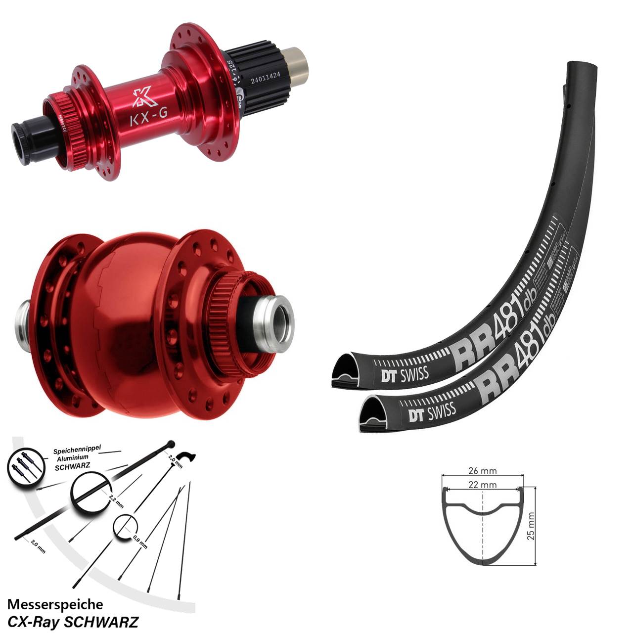 DT Swiss RR 481 KX-G rot SON 28 Zoll Centerlock Laufradsatz 12x100/142 CX-Ray Micro Spline