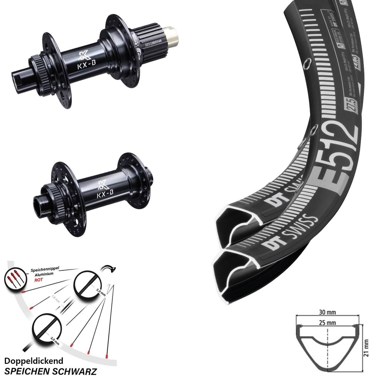 DT Swiss E 512 KX-B 29 Zoll Laufrad-Satz 15x110 12x148 Boost Shimano Micro Spline